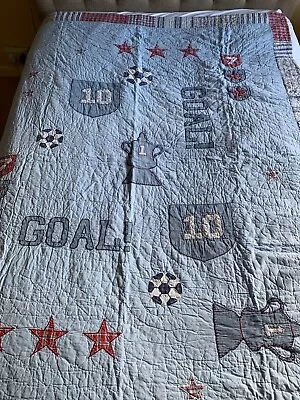 Vintage Laura Ashley Boys Football Theme Bedspread In Excllecnt Condition • £35