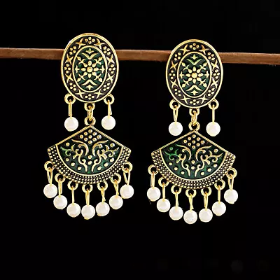 Vintage Women Carved Ethnic Jhumki Gypsy Retro Earrings Indian Tribal Jewelry • $2.82