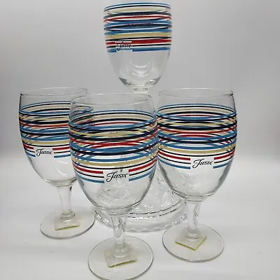 Fiesta Mambo Striped Goblets Water Ice Tea Barware  ~ Set Of 4 FREE SHIPPING • $39