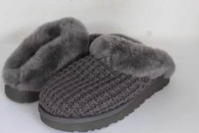 UGG Women's Gray Cozy Knit Shearling Slippers Size 5 • $56.99