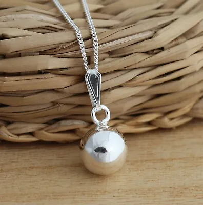 Real 925 Sterling Silver Plain Ball Pendant 8mm Diam. Charm Necklace Jewellery • £8.68