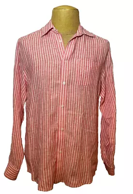 ISLAND COMPANY Men;s Classic Striped Shirt Button Front 100% Linen Size Small • $30