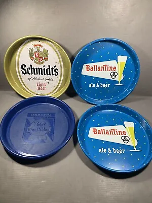 Vintage Lot Of 4 Metal Beer Trays: Ballantine Schmidt’s Pabst Blue Ribbon PBR • $39.96