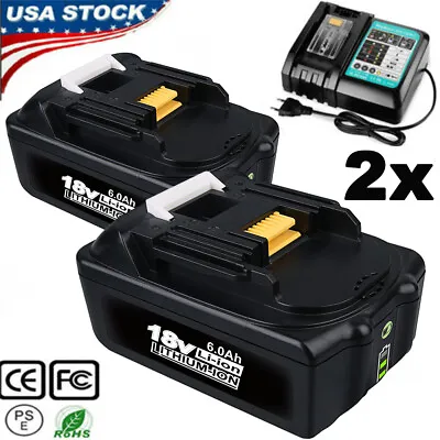 2Pack For Makita 18V 6000mAh Lithium-Ion BL1860B BL1850B LED Battery/Charger NEW • $18.89