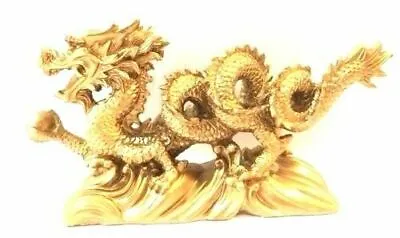 NEW  Chinese Feng Shui Dragon Figurine Statue For Luck & Success 6  LONG GOLD • $14.98