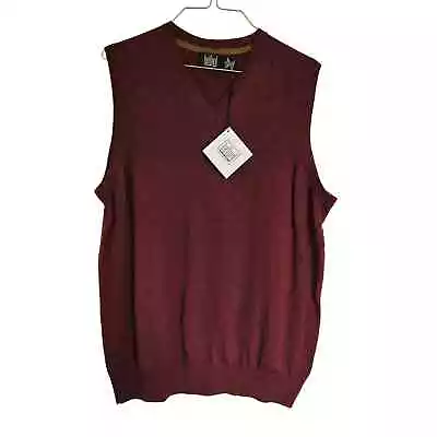 Belford Men 100% Merino Wool Vest Sleeveless Sweater Size M Burgundy Argyle • $19.89