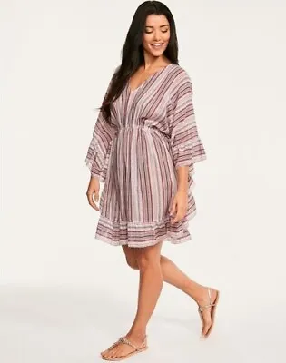 SEAFOLLY Kaftan Cover Up Sze 8-10 Kimono Beach Dress Swim Pink Stripped • $54.33