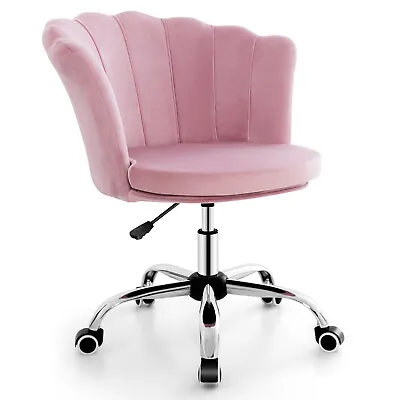 Velvet Petal Shell Office Chair Adjustable Swivel Accent Vanity Armchair Pink • $129.98