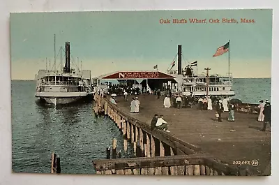 Ca 1900s MA Postcard Martha's Vineyard Oak Bluffs Wharf New Bedford Steamer Ship • $6.99