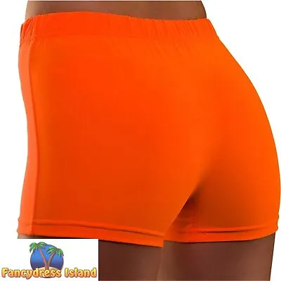 Wicked 1980s 80's Neon Hot Pants Orange Adults Fancy Dress • £4.39