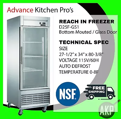 Dukers D28F-GS1 Commercial 27  1 Glass Door Reach-in Freezer Advancekitchenpros • $3852