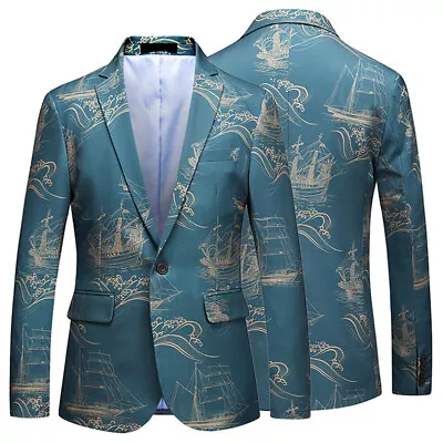 Men Sailing Ship Printed Suit Blazer Dress Jacket Coat Tops Party Dance Prom • $65.56