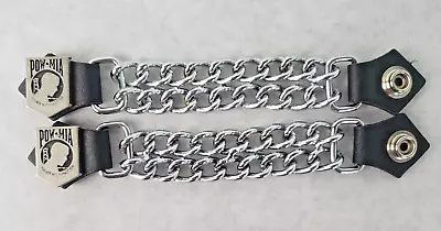 Set Of Vest E 2 Motorcycle Vest Extenders POW MIA Flag Chrome Chains Snap • $14