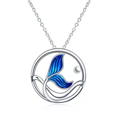 Fashion Exquisite Women's Jewelry Simple Silver Ring Blue Mermaid Tail Pendant • $0.18