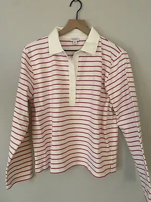 NWT J. Crew Womens Medium Rugby Poplin Collar Long Sleeve Tee PINK White Striped • £38.57