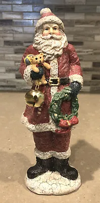 VTG Midwest Of Cannon Falls Folk Art SANTA Christmas Figurine Teddy Bear Wreath • $19.99