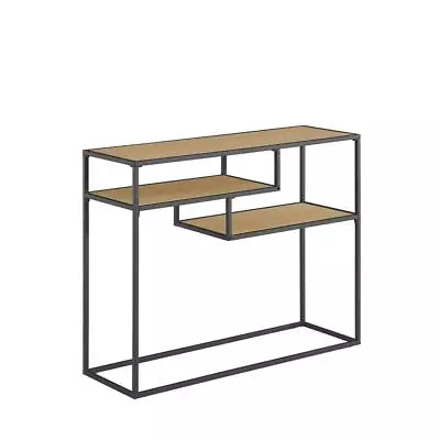 42  Metal And Wood Tiered Shelf Entry Table - Coastal Oak/ Black • $188.89