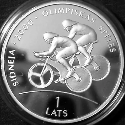 Latvia 1 Lats Silver Proof 1999 Sydney Olympics Track Cycling KM#44 • £28.11