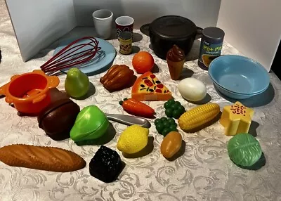 Play Food Lot Pretend Cooking Pots  Fruit Veggies Canned Toys Cut In Half • $10