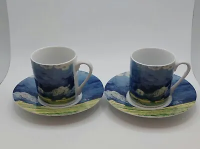 VTG Van Gough Espresso Cups And Saucers Wheatfield Under The Clouds Set Of 2  • $25