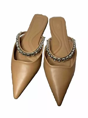 Zara Point Shoes With Rhinestones Neutral Beige Brown Sz 6.5 • $22.50