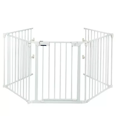 Pet Gate Fireplace Fence Safety 5-Panel Child Wide Metal Door Gate Fence White • $108.80