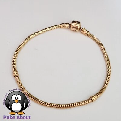 $1590 • Buy Genuine PANDORA Solid 14ct Yellow Gold Moments Bracelet 550702 22cm G585 ALE 