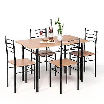 $179.95 • Buy Giantex 5Pcs Dining Table Set W/ 4 Chairs Wood Metal Frame Kitchen Furniture
