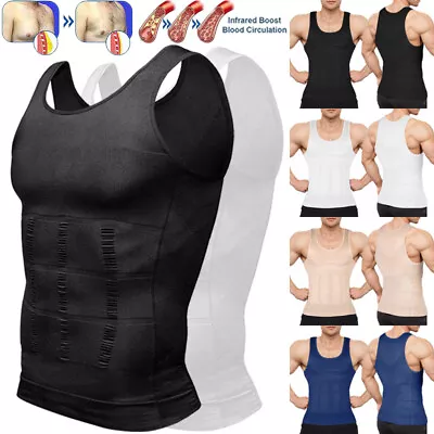 Men Slim Shaper Body Vest Chest Belly Waist Control Boobs Moobs Compression Tops • £3.99