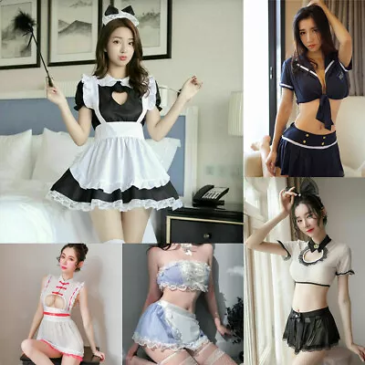 US Waitress Costume Women's Maid Outfit Dress Apron Sexy Set Lady Lolita Cosplay • $6.99