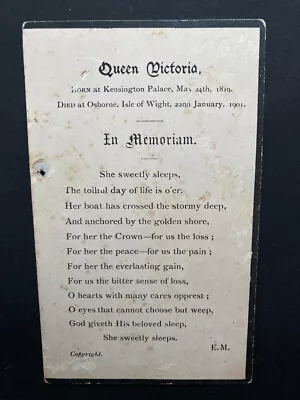 1901 Queen Victoria In Memoriam Verse Card Golden Shore EM • £15