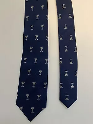 J Crew Men Embroidered Martini Glass Necktie Navy 100% Silk • $5