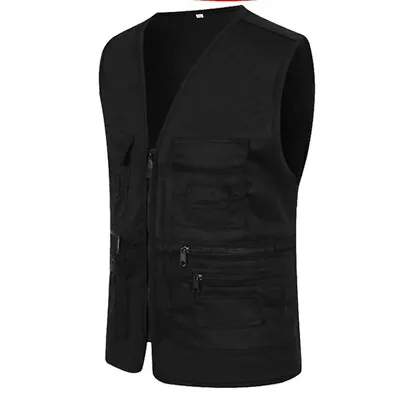 Men Zipper Multi Pocket Sleeveless Jacket Waistcoat Coat Suit Vest Blouse Plus • $19.54