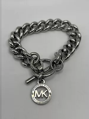 Michael Kors MK Logo Bracelet  Silver Tone Link Toggle Bracelet HEAVY • $41.65