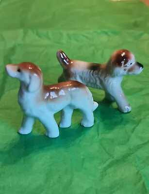 Set Of 2 Miniature Dog Figurines Vintage Glossy Porcelain 3  Collie Animals  • $14.49