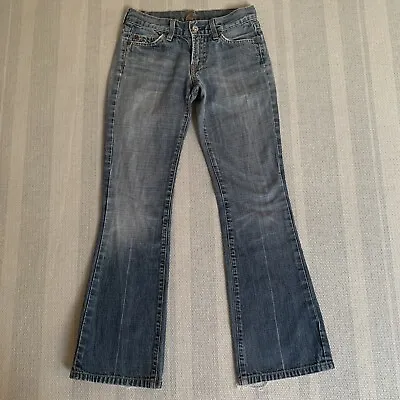 7 For All Mankind Jeans Women Blue Reg Fit Bootcut Size 24 (26x27) Distressed • $14