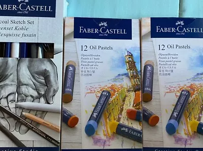 2 Pkgs Of New Faber-castell Oil Pastels (12 Each) & 1 Charcoal Sketch Kit • $18