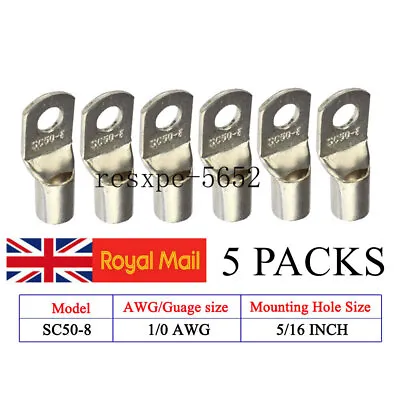 1/0 AWG Gauge SC Copper Cable Lugs Car Welding Wire Ring Terminal Lug 5/16  5pcs • £6.29