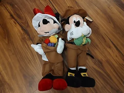 Disney Mickey Minnie Mouse Harvest Door Greeters Thanksgiving Pilgrim Set Of 2 • $99.95