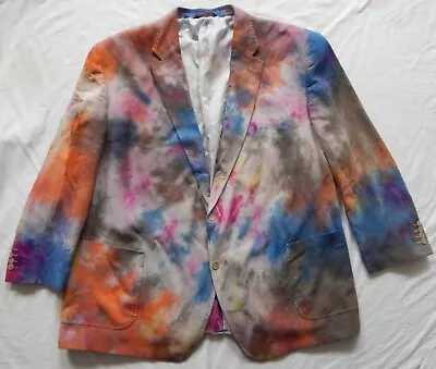 Tie Dye Gray Blue Orange 2-Button Blazer Suit Coat Jacket - 4XL Hand Made 58R • $37.99