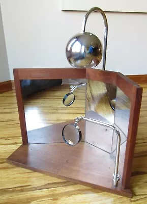 RARE Vintage Mid Century Mod Mirrored Eyeball Light Lighted Teak Jewelry Display • $224.97