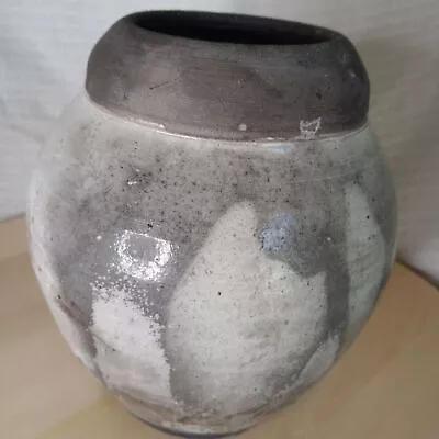 Vintage  Raku Artist Signed Rustic Brutalist Ceramic Pottery Moon Jar Vase 7  • $60