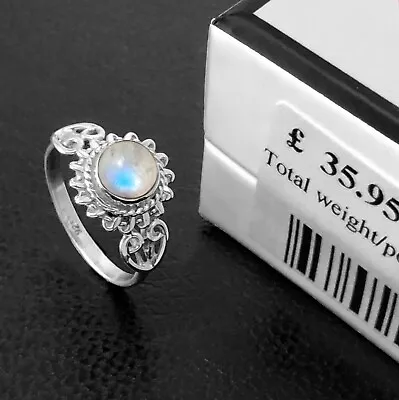 Elegant MOONSTONE 925 Sterling Silver Gemstone Boho Ladies Ring Gift For Her Box • £11.99