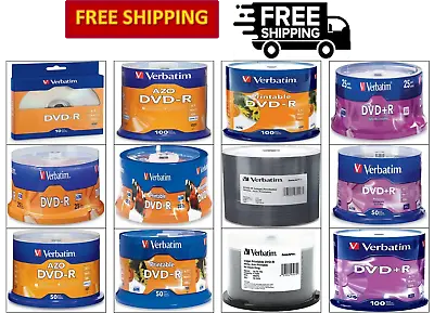 Verbatim DVD-R & DVD+R 16X Blank Discs 4.7 GB - AZO Dye & Inkjet Printable DVDs • $14.99