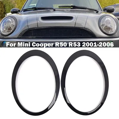 Pair Glossy Black Front Headlight Trim Ring Cover For Mini Cooper R53 2001-2006 • $36.57
