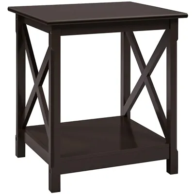 X Design End Table With Storage Shelf Side Table For Living Room Dark Coffee • $24.99