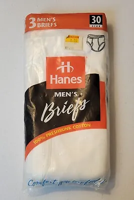 Vintage NOS 1997 3-Pack Hanes  Mens White Briefs (Size 30) 100% Preshrunk Cotton • $21.99