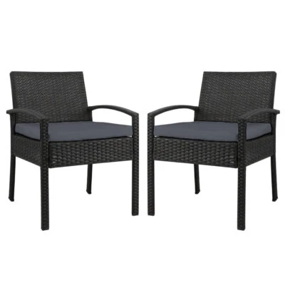 $183.95 • Buy Gardeon Outdoor Furniture Dining Chairs Wicker Garden Patio Cushion Black X2