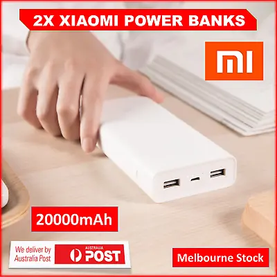 $32.99 • Buy 2x 20000mAh Xiaomi Mi Power Bank Fast Charging Portable Battery Universal 2 USB