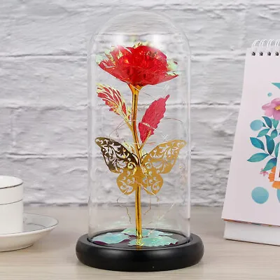 Rainbow Artificial Galaxy Flower Rose Gift Anniversary Lamp Rose In Glass Dome • £9.95